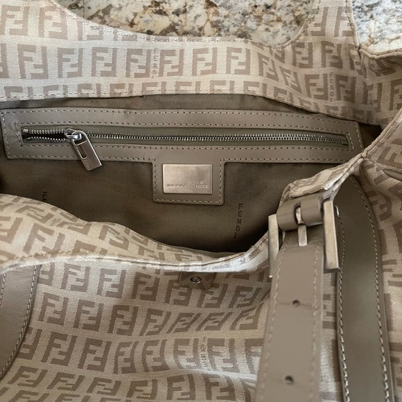 Authentic Fendi Zucchini canvas shoulder bag (tan/beige color) - Picture 3 of 15